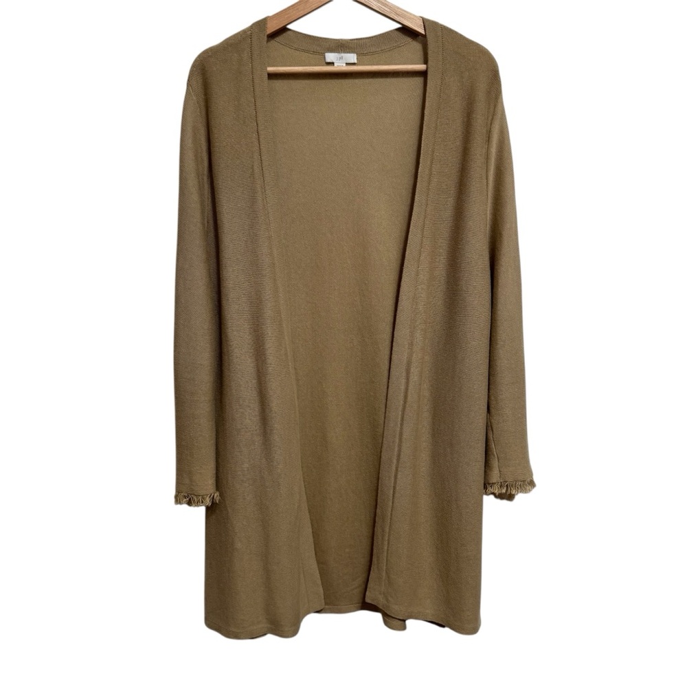 J. Jill Open Front Longline‎ Cardigan Women Large Linen Blend Tan
